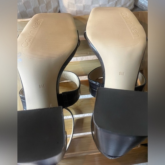 Calvin Klein 9 M, Dark Brown Sheryl Ankle Strap, Block Heel, Squared Toe Sandals - Picture 11 of 16